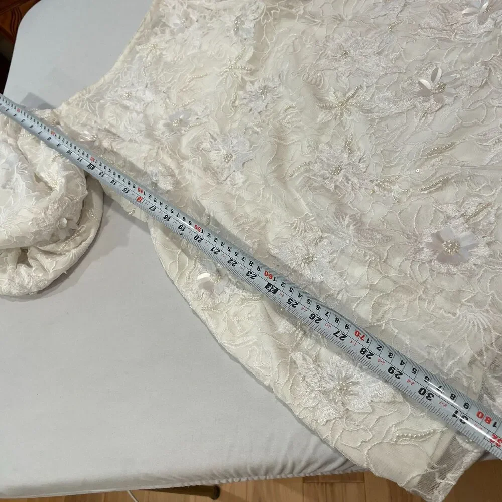 ~ BHLDN Lg 2in1 Mini Dress 3D Floral, Removable Puff-Sleeve Large Wedding Bridal - Picture 4 of 16